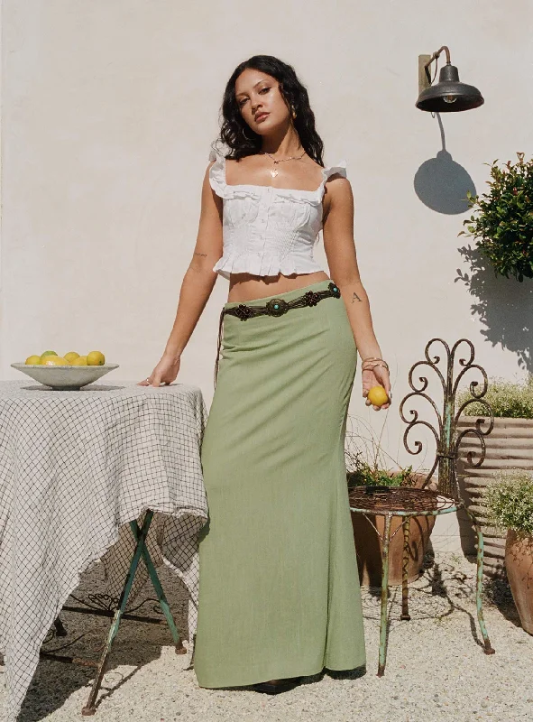 Sophia Maxi Skirt Green velvet skirt luxury