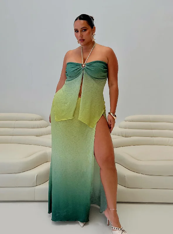Star Girl Maxi Skirt Green Ombre Curve seamless skirt comfort