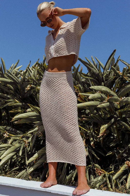 Summer Sunset Crochet Maxi Skirt Oat tiered skirt playful