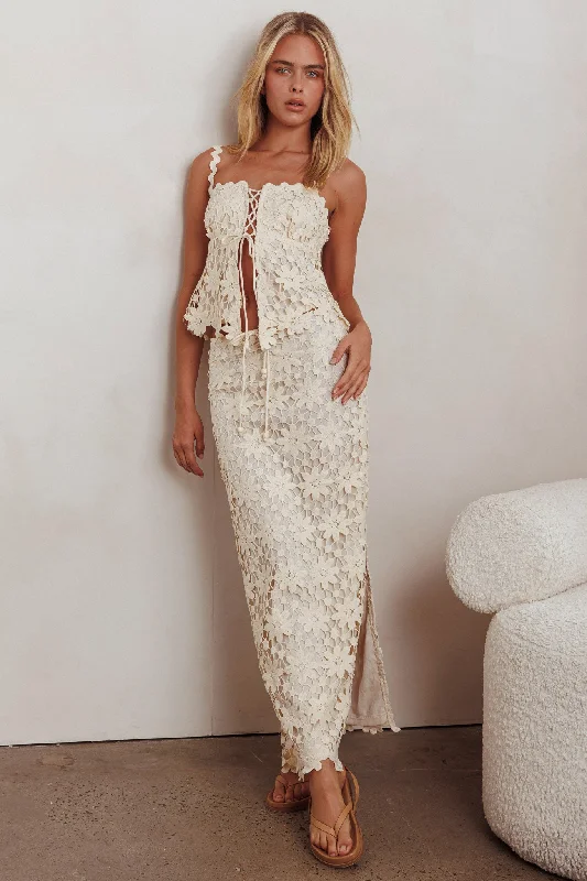 Sun Days Crochet Lace Maxi Skirt Sand chiffon skirt lightweight