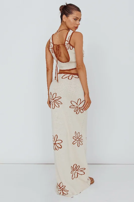 Sunland Knit Maxi Skirt Flower Oat Mocha corduroy skirt comfortable