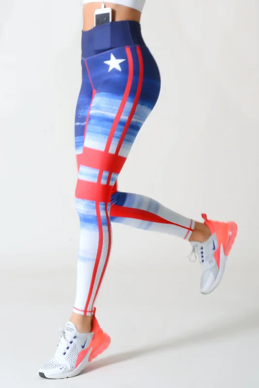 Team Red, White & Blue Active Leggings Fashionable Floral Active Leggings