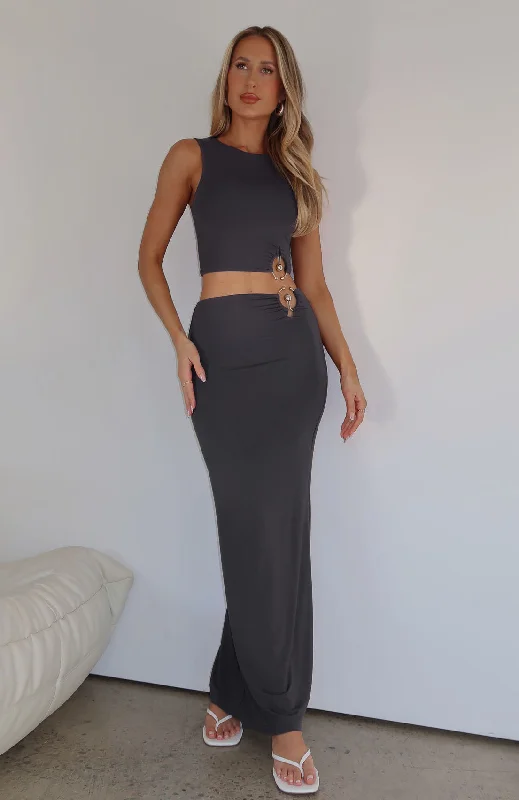 Too Many Times Maxi Skirt Steel lightweight skirt design