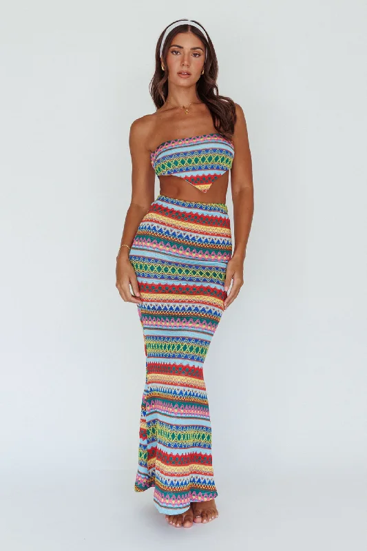 Tulum Knit Midi Skirt Blue Multi linen skirt relaxed