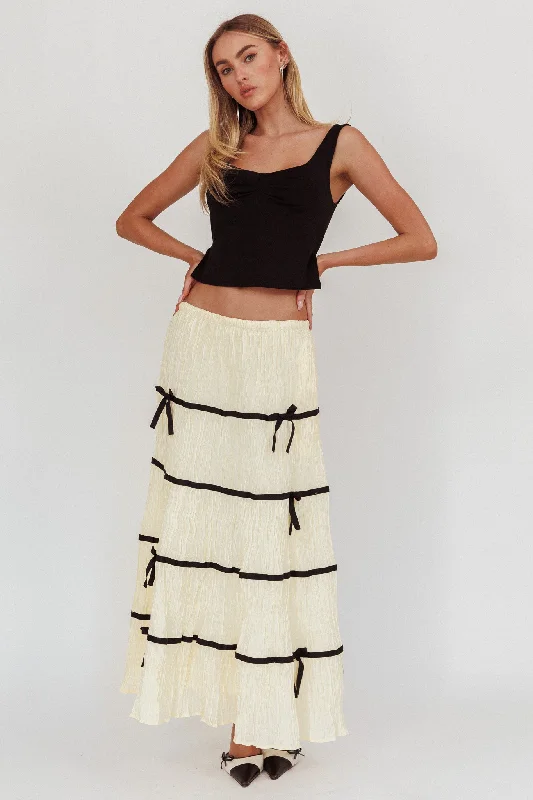 Tunnel Of Love Contrast Bow A-Line Maxi Skirt Natural velvet skirt luxurious