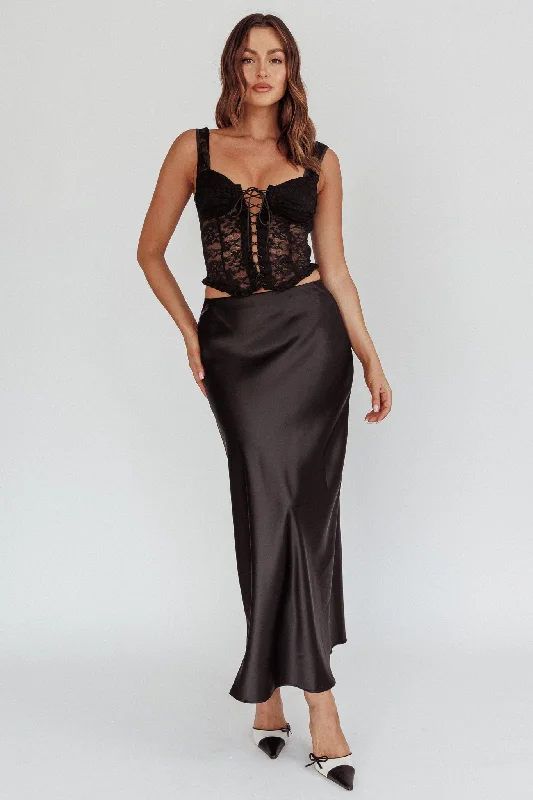 Unrequited Love Satin Maxi Skirt Black summer skirt style