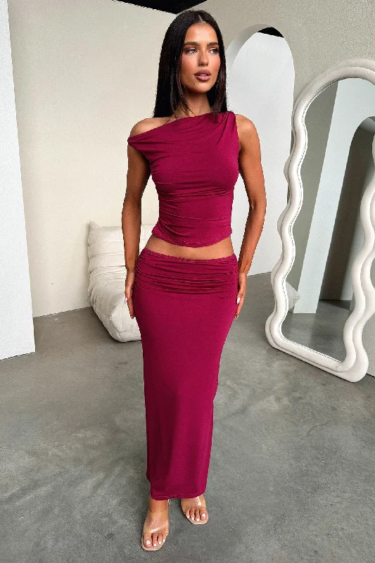Vamika Maxi Skirt - Burgundy velvet skirt plush