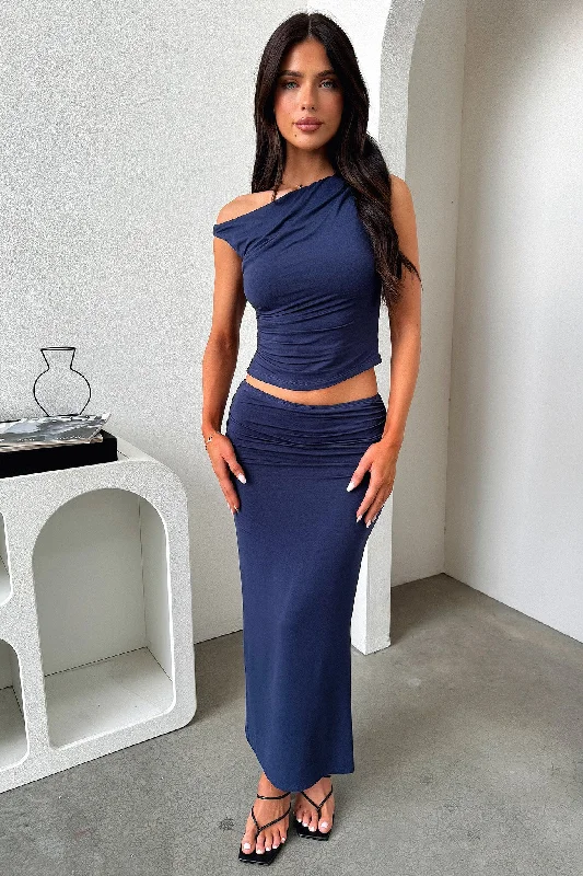 Vamika Maxi Skirt - Navy denim skirt fashionable