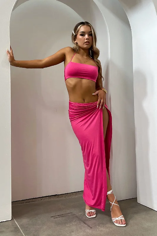 Victoria Maxi Skirt - Pink silk skirt luxurious