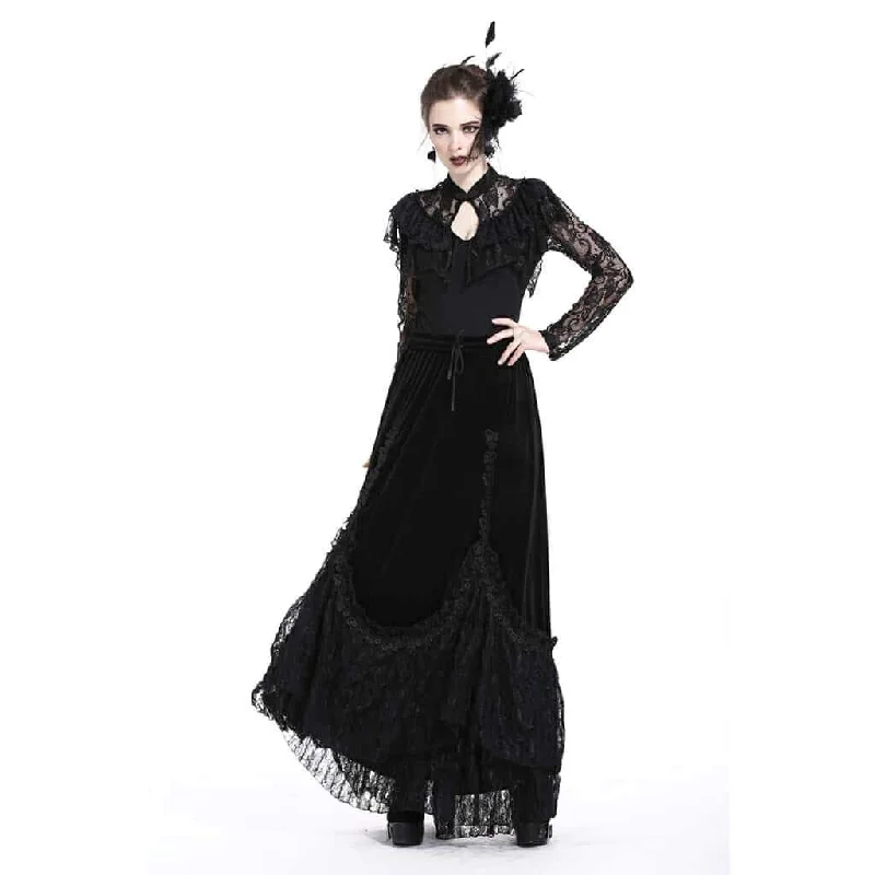 Women's Elaborate Lace & Velour Skirt silk skirt smooth