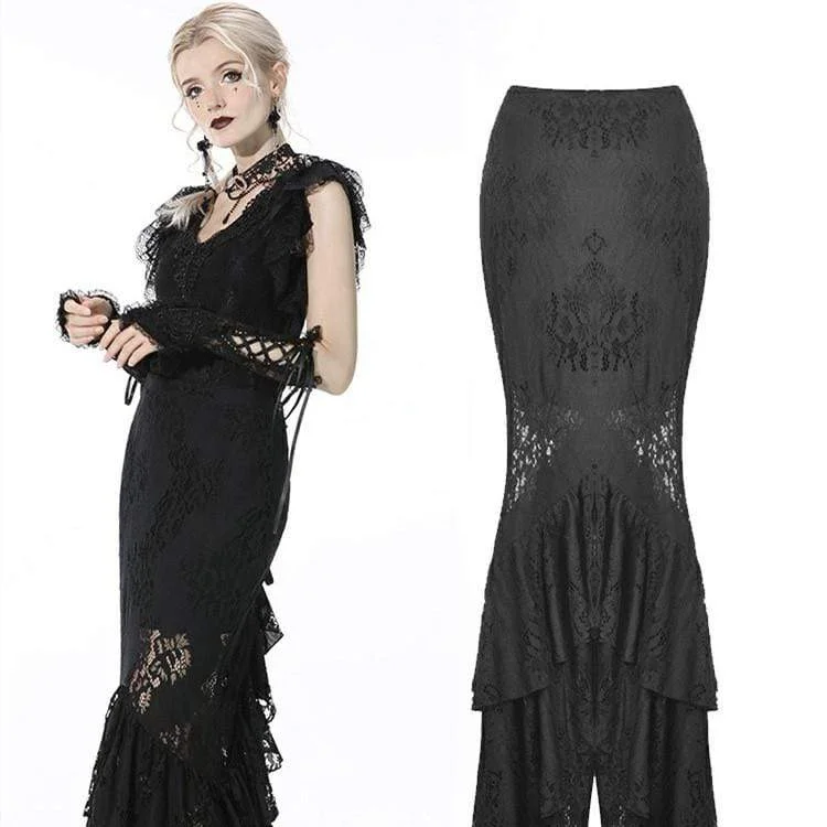 Women's Gothic Layered Lace Black Mermaid Skirt leather skirt modern
