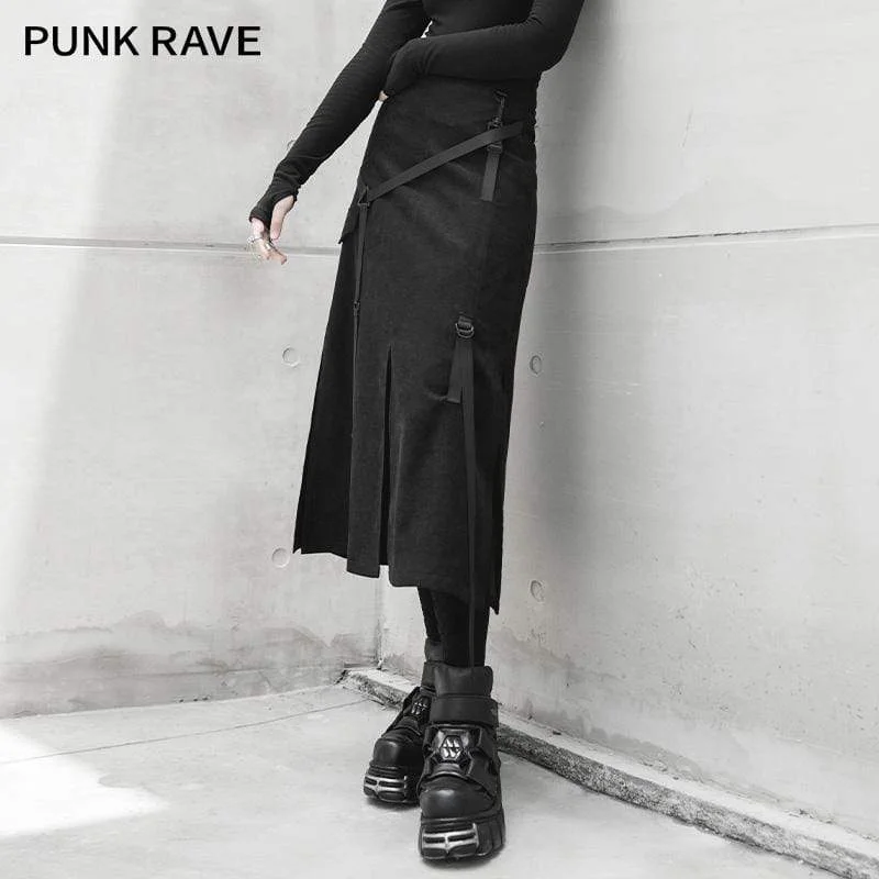 Women's Gothic Strappy A-line Skirts corduroy skirt textured