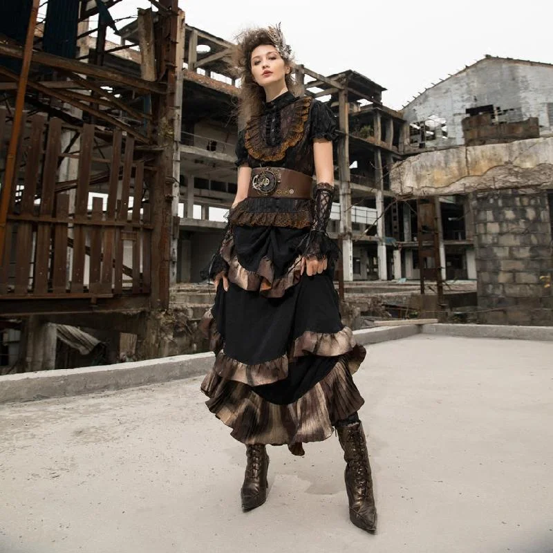 Women's Long Layered Steampunk Skirt corduroy skirt comfortable