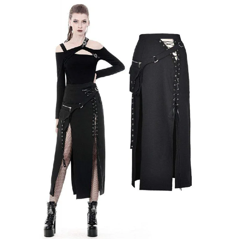 Women's Punk Sexy Slit Irregular Long Skirts lace skirt feminine