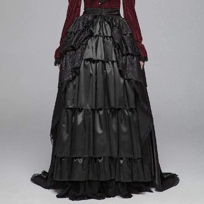 Women's Steampunk Multilayered Maxi Skirt linen skirt airy