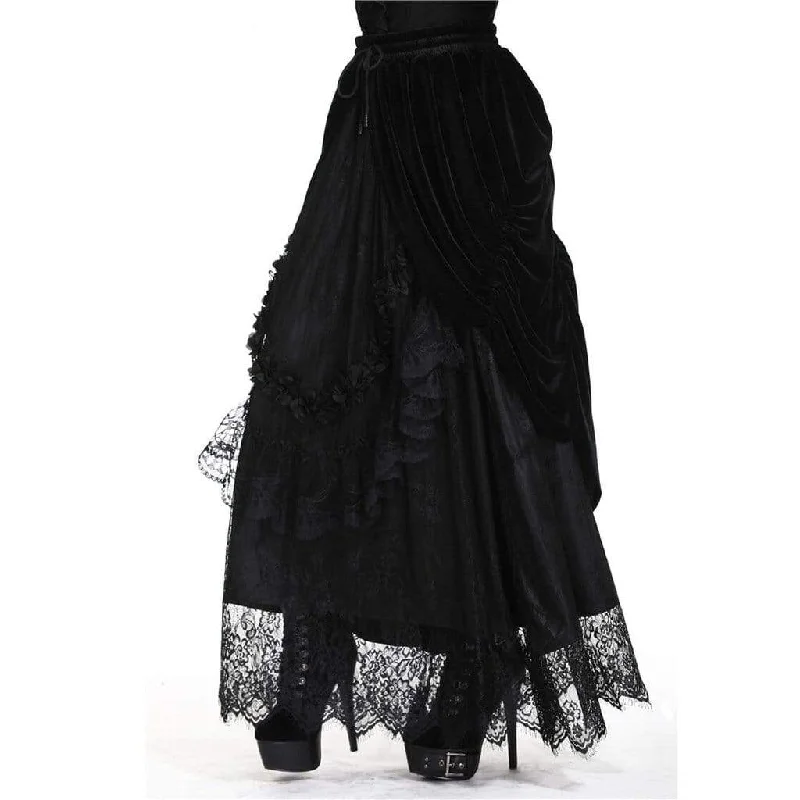 Women's Vintage Layered Lace & Velour Skirt denim skirt casual