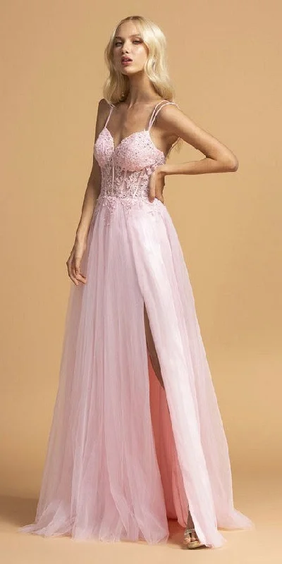 Aspeed L2206 Appliqued Bodice Long A-Line Dress