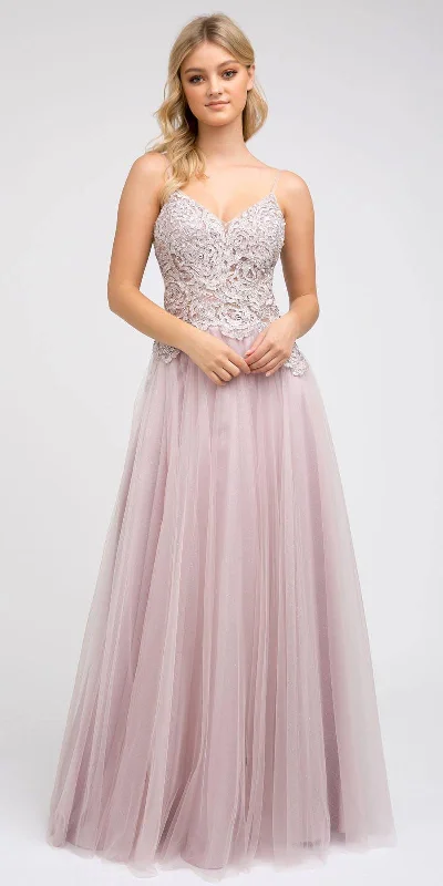 Juliet 212 Appliqued Long Prom Dress A-Line Spaghetti Straps