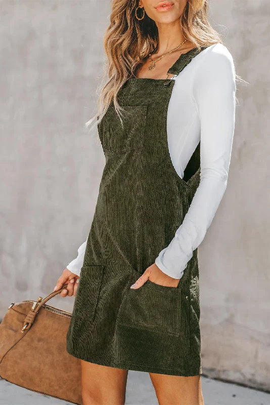Button Strap Corduroy Dress