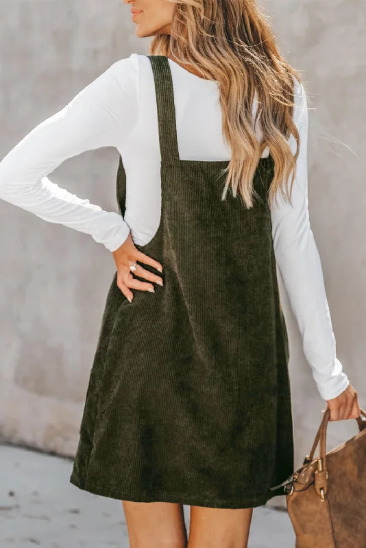 Button-Up Strap Corduroy Dress
