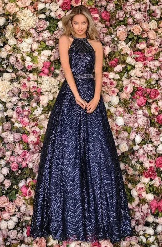 Clarisse - 5112 High Halter Neck Sequined Long Gown