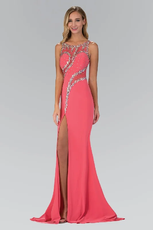 Elizabeth K - GL2146 Beaded Bateau Neck Trumpet Gown
