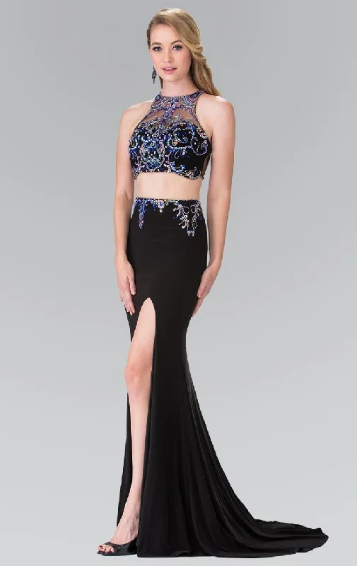 Elizabeth K - GL2277 Beaded Halter Neck Rome Jersey Trumpet Gown