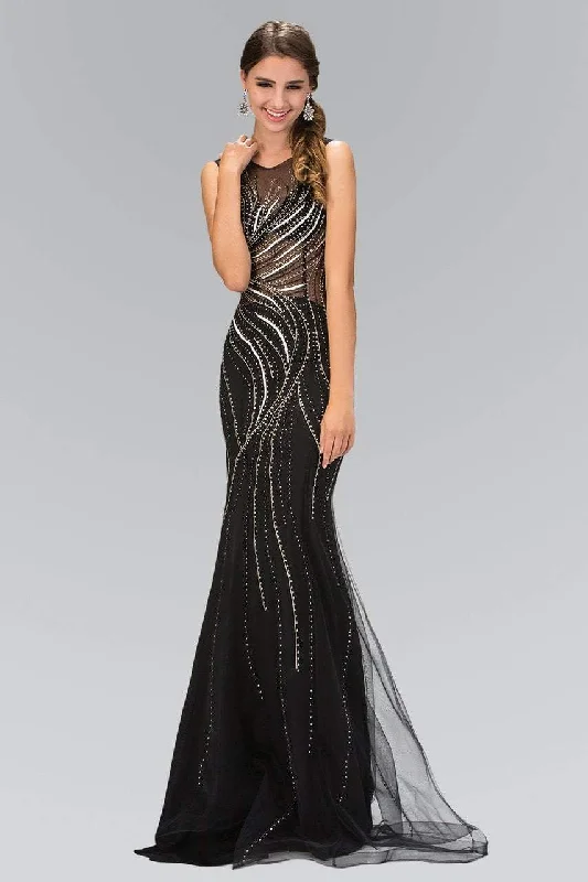 Elizabeth K - GL2150 Embellished Jewel Neck Trumpet Gown
