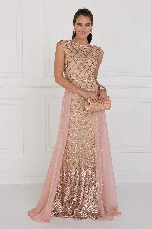 Elizabeth K - GL1577 Embellished Illusion Bateau Dress with Overlay