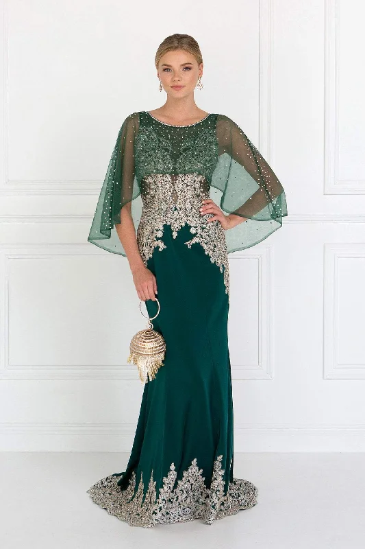 Elizabeth K - GL1595 Embroidered Bateau Jersey Trumpet Dress