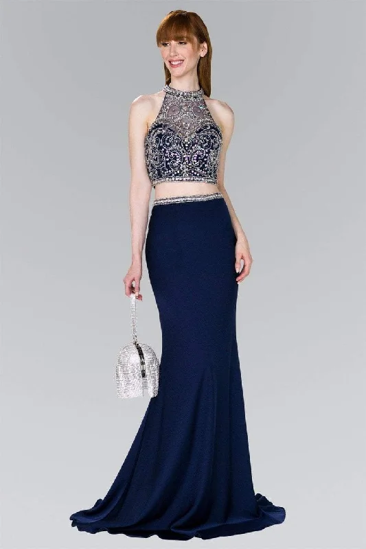 Elizabeth K - GL2424 Crystal Ornate Illusion High Neck Two-Piece Gown