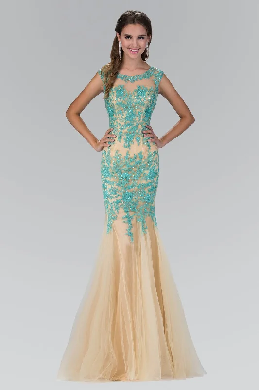 Elizabeth K - GL2054 Laced Bateau Neck Trumpet Gown
