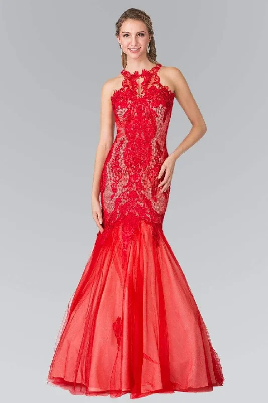 Elizabeth K - GL2219 Laced Halter Tulle Mermaid Dress