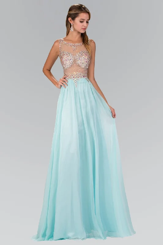 Elizabeth K - GL2093 Sheer Crystal-Crusted A-Line Gown