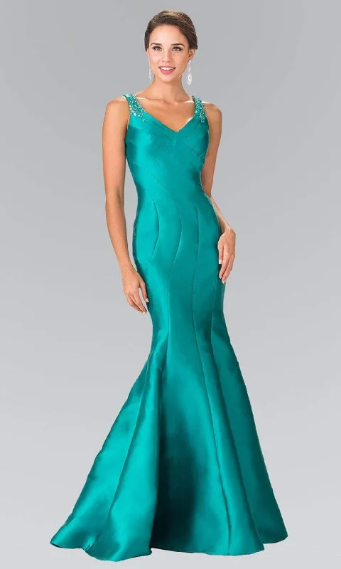 Elizabeth K - GL2212 Sleek V-Neck Mikado Trumpet Gown