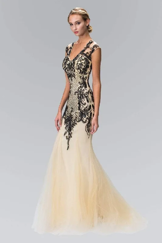 Elizabeth K - GL2169 V-neckline with Open Back Beaded Gown