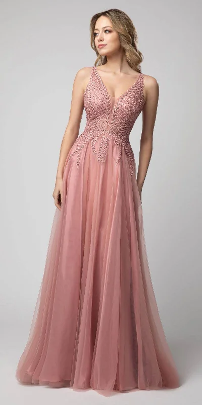 Juno 933 Embroidered Long Prom Dress V-Neck and Back