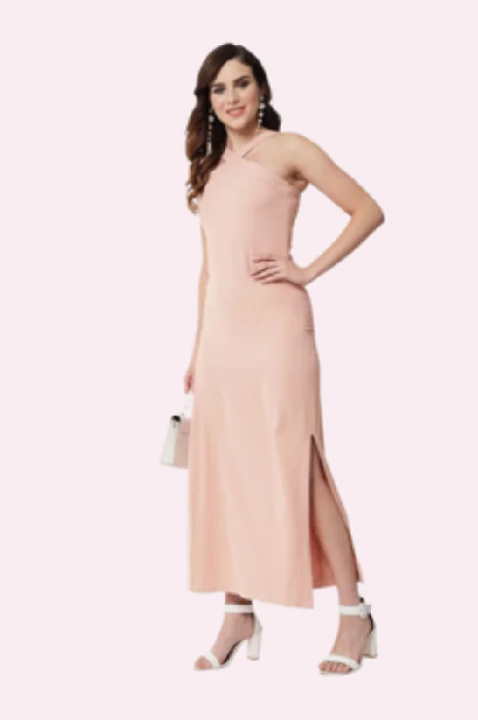 EMILIA DUSTY PINK HALTER DRESS