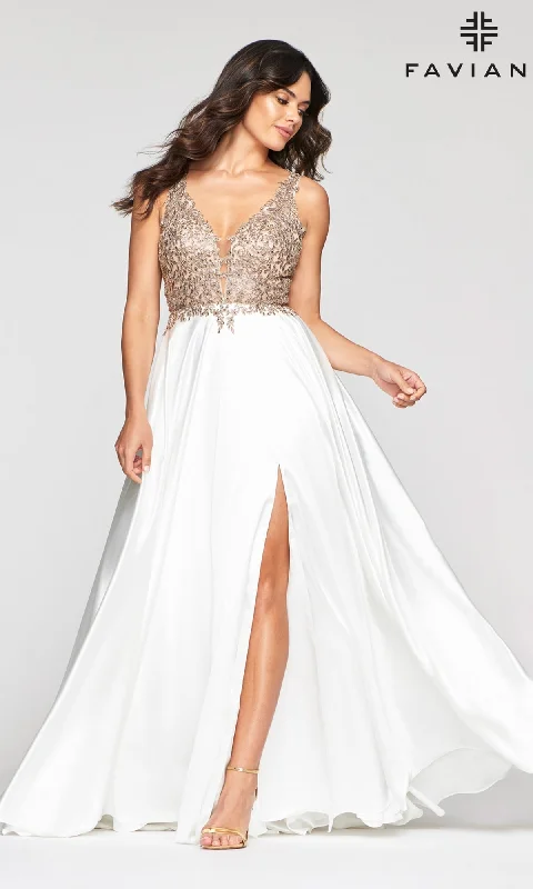 Long A-Line V-Neck Prom Dress with Embroidery