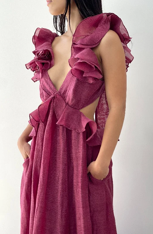 Ladybeetle Ruffle Gown Wine by Zimmermann
