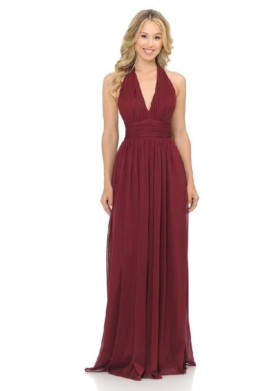 Lenovia - Shirr-Ornate Plunging Halter A-Line Dress 5202