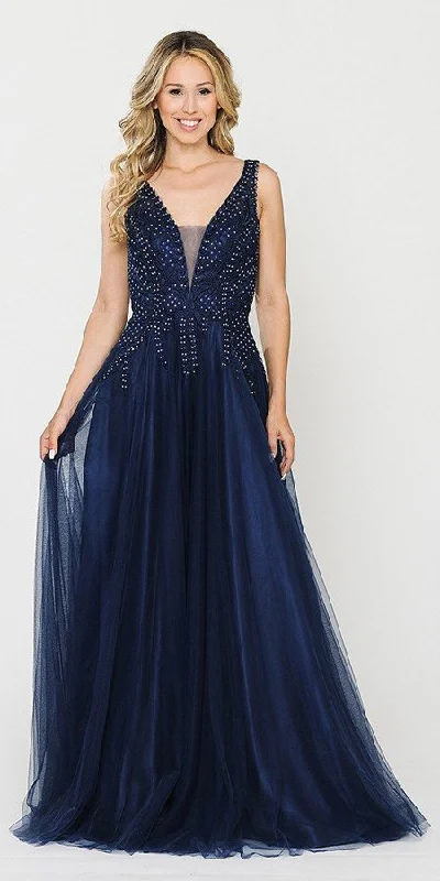 J&J Fashion 7001 V-Neck Embellished Long Prom Dress