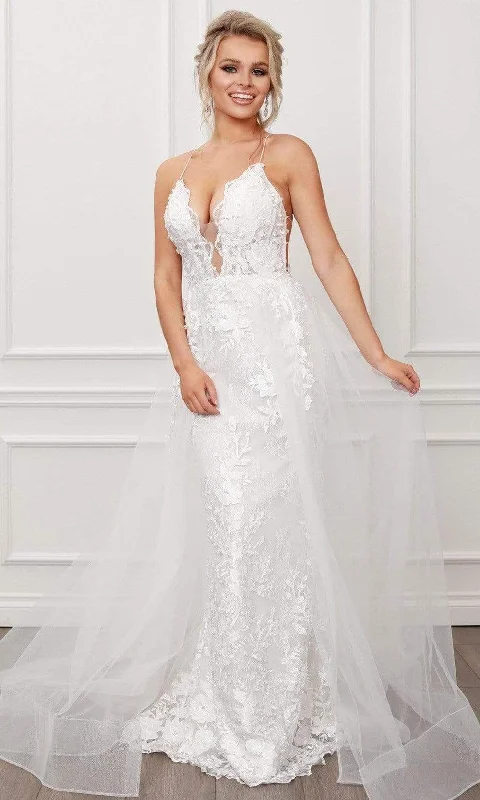 Nox Anabel - F485 Beaded Lace Deep V Neck Trumpet Dress
