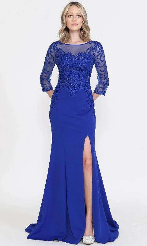 Poly USA 8564 - Illusion Quarter Sleeved Formal Dress