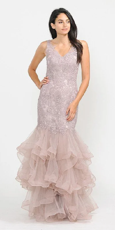 J&J Fashion 3090 Tiered Appliqued Long Prom Dress