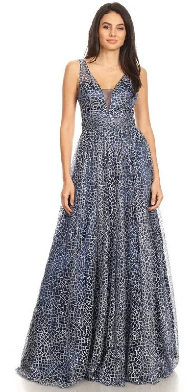 J&J Fashion 3088 V-Neck and Back Glittered Long Prom Dress