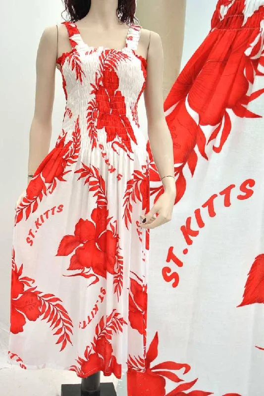 Fab St Kitts Hibiscus Print Rayon Sun Dress with Stretch Bodice • Rockabilly
