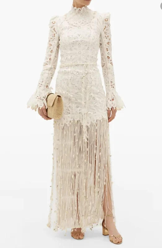 Wavelength Seashell Fringed Silk Gown by Zimmermann