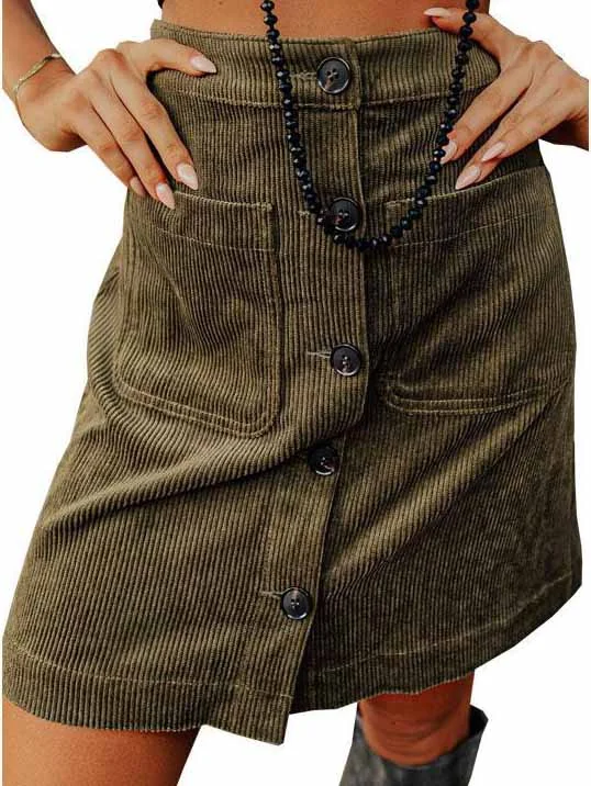 Button Down Double Front Pocket Mini Skirt corduroy skirt cozy