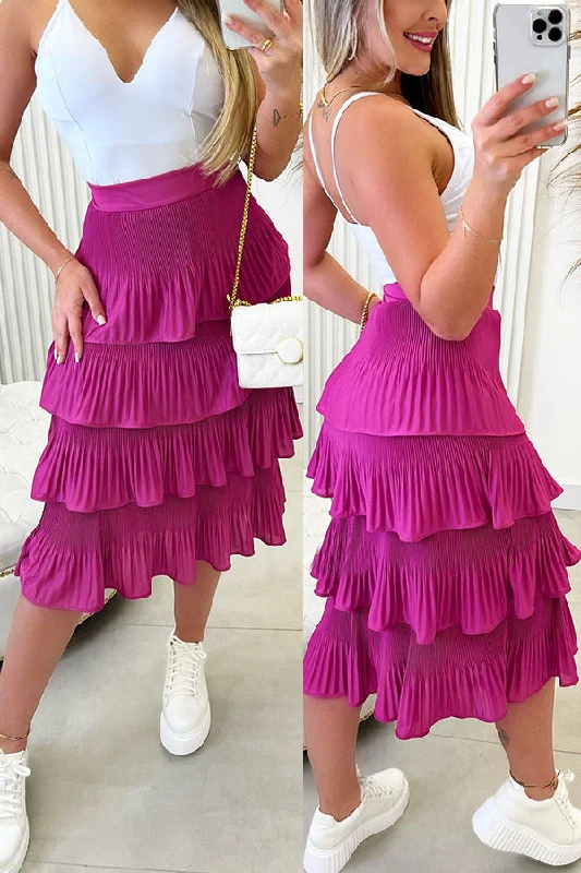 Pleated Tiered Midi Skirt silk skirt luxurious